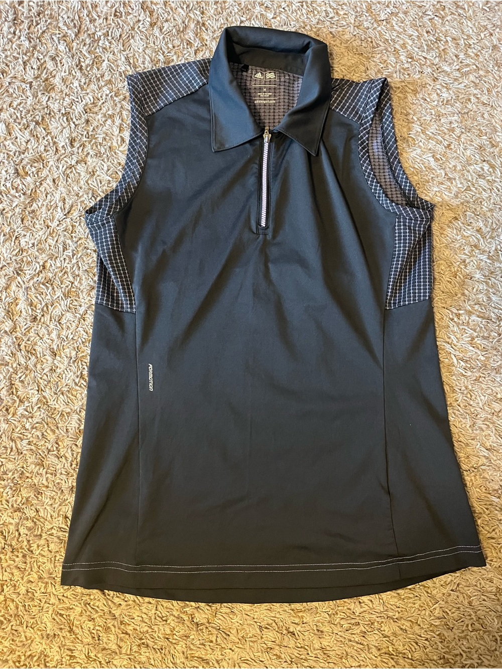 adidas Black Sleeveless Golf Top with Charcoal Grid Panels